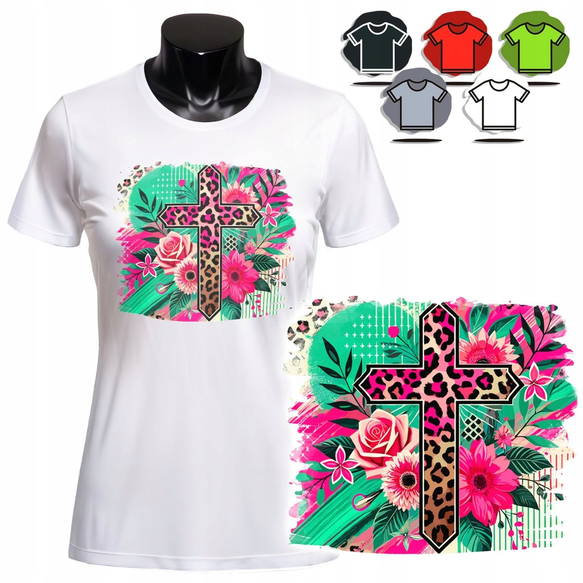 KOSZULKA DAMSKA Z NADRUKIEM T-SHIRT - MARYJA JEZUS BÓG WIARA - XXL