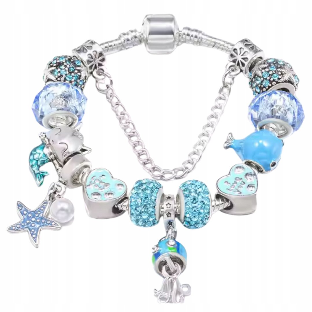 Bransoletka modułowa 18 cm oceaniczna z zawieszkami w stylu charms