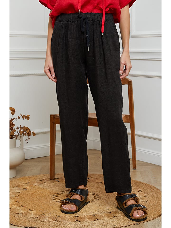 Fleur de Lin Lniane spodnie w kolorze czarnym