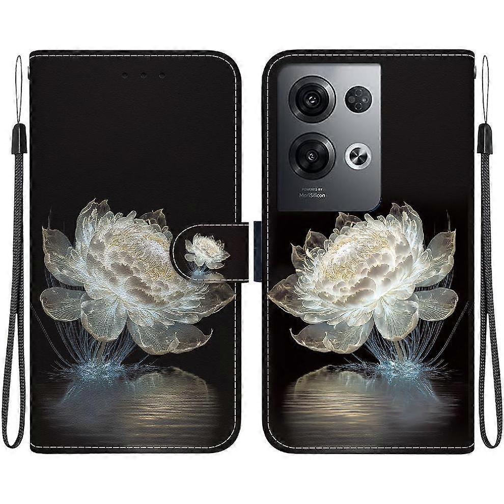 Gangxun Etui Na OPPO Reno 8 Pro 5G Malowany Pokrowiec na Portfel z Gniazdami na Karty Kompatybilny Z Etui OPPO Reno 8 Pro 5G - Biały Kwiat