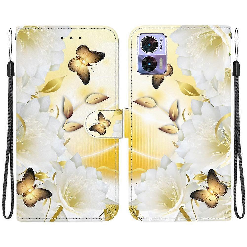 Gangxun Etui Do Motorola Edge 30 Neo Malowany Pokrowiec na Portfel z Miejscami na Karty Kompatybilny z Motorola Edge 30 Neo Case - Złoty Motyl