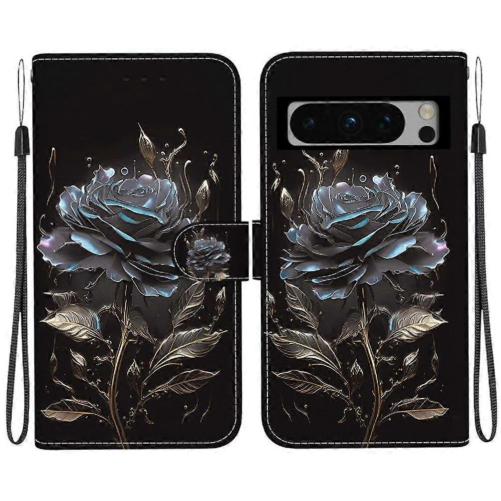 Gangxun Etui na Google Pixel 8 Pro Malowany Pokrowiec na portfel z miejscami na karty Kompatybilny z etui Google Pixel 8 Pro - Róża Czarna Róża