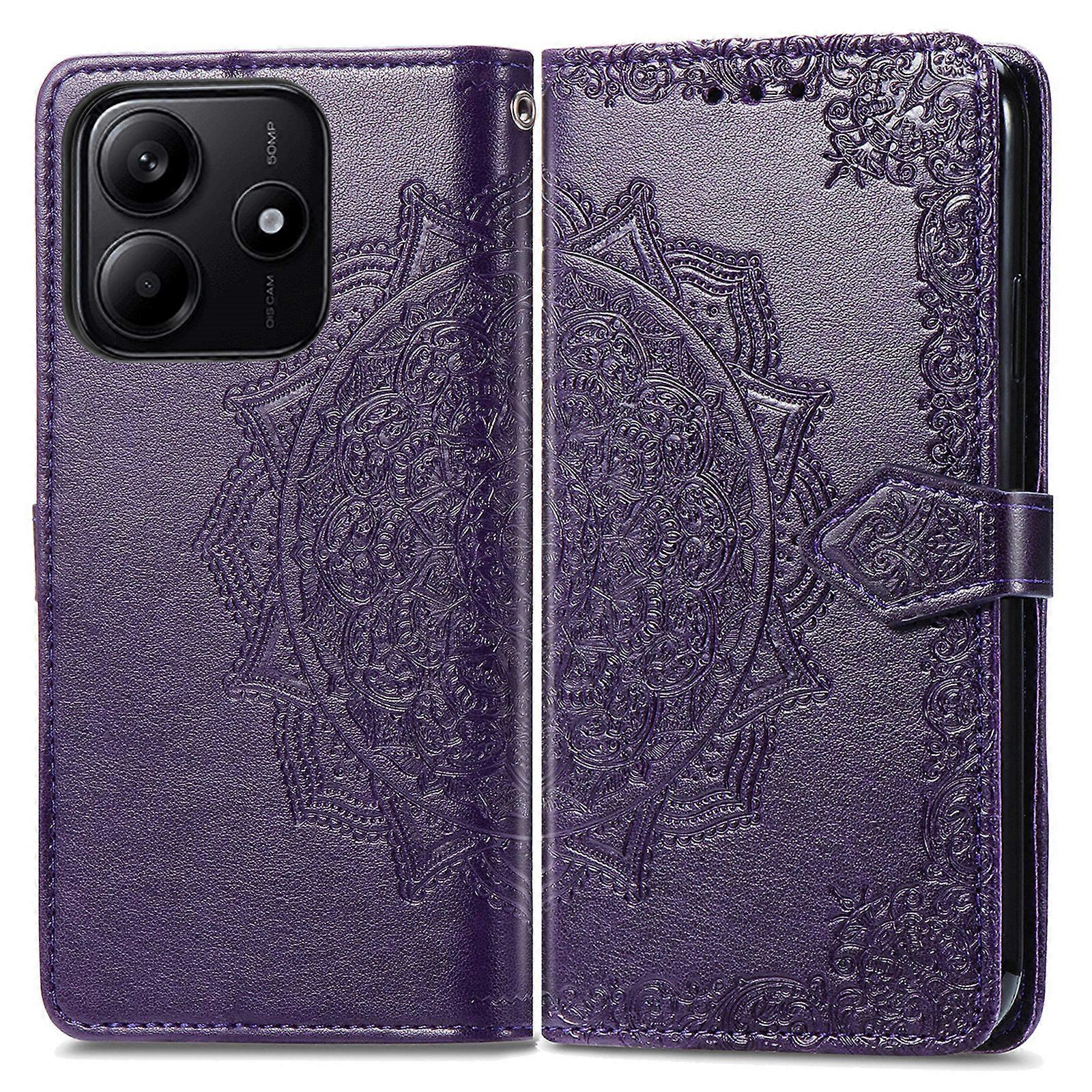 Dla Xiaomi Redmi Note 14 5G Portfel Kwiat Mandala Skórzany pokrowiec na telefon Stand View Fioletowy