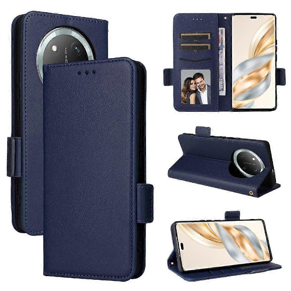 Foxdock Etui z klapką do portfela Honor Magic 7 Lite 5G Boczna klamra Uchwyt na karty Uchwyt Skóra PU Magnetyczny Niebieski
