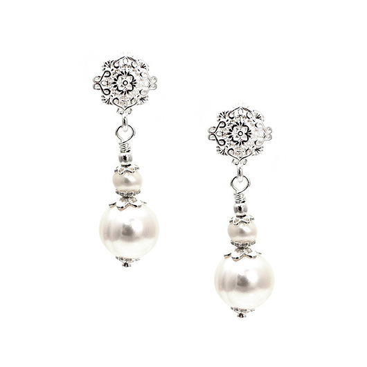 Kolczyki białe perły naturalne na sztyftach srebro 925