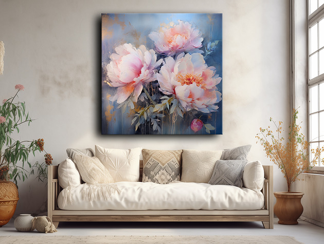Kwiaty peonie - Obraz na płótnie - Druk, Blejtrama - Akwarela, Boho #9