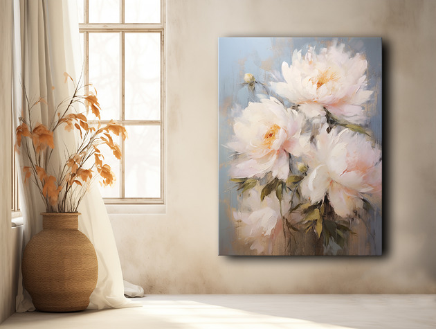 Kwiaty peonie - Obraz na płótnie - Druk, Blejtrama - Akwarela, Boho #14