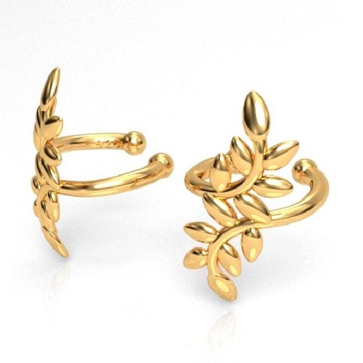 Nausznica LISTKI II-srebro złocone