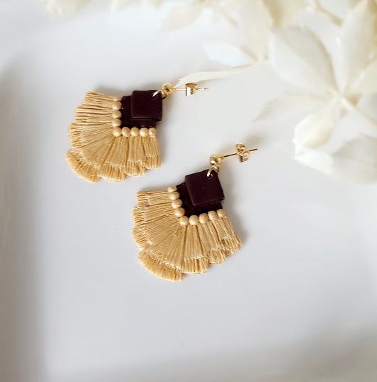 Kolczyki typu makrama, szampańskozłote- sztyfty złote EDYCJA LIMITOWANA