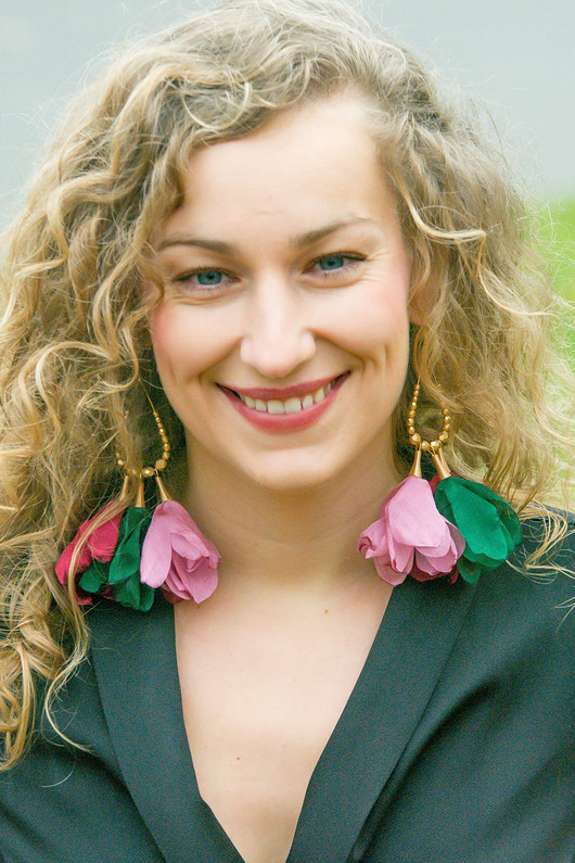 Kolczyki chwosty różowe zielone szmaragdowe kwiaty