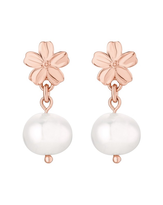 Kolczyki niezapominajki z różowego złota z perłami naturalnymi