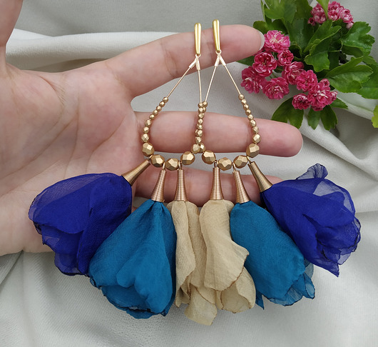 Kolczyki chwosty duże kwiaty wesele przyjęcie impreza