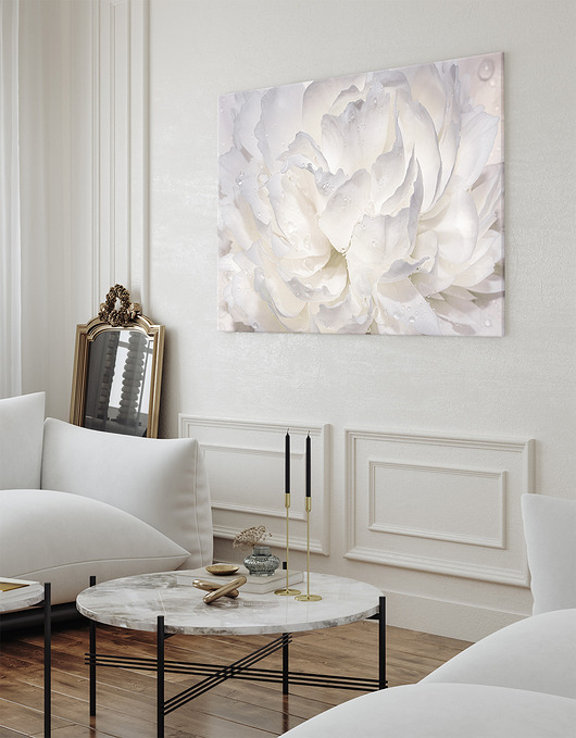 100x70 cm Romantyczna biała róża w kroplach rosy (1-0403)