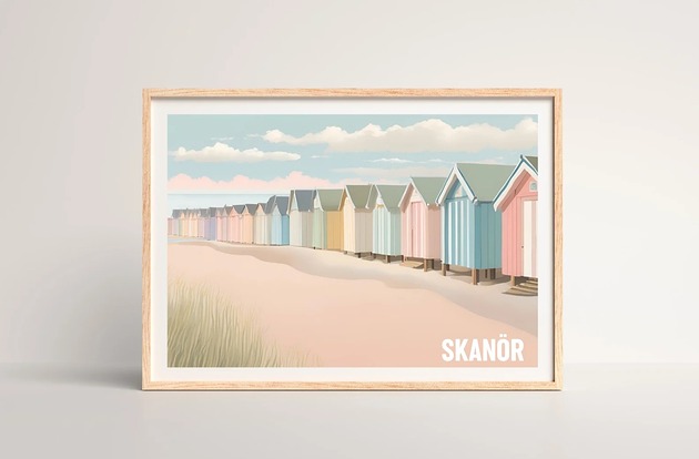 Skanor PLAKAT pastelowy ilustracja plaża morski