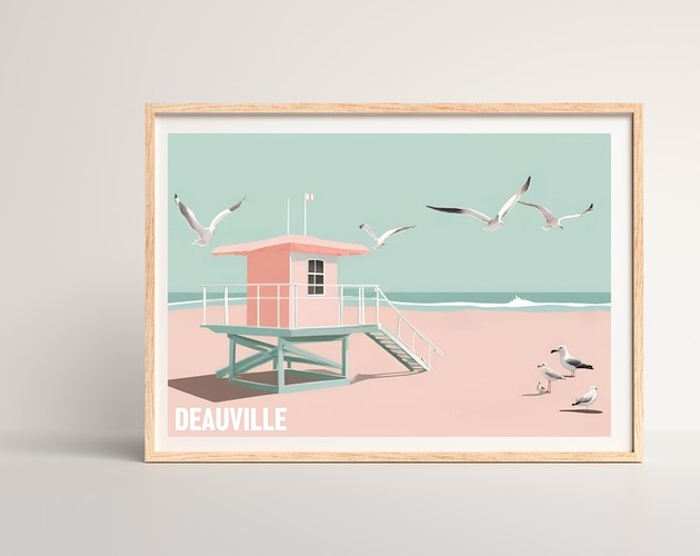 DEAUVILLE PLAKAT pastelowy ilustracja plaża morski