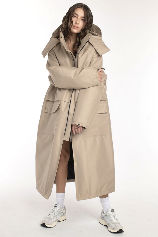 Ocieplana Parka Longline Hoodie Oversize Mocca