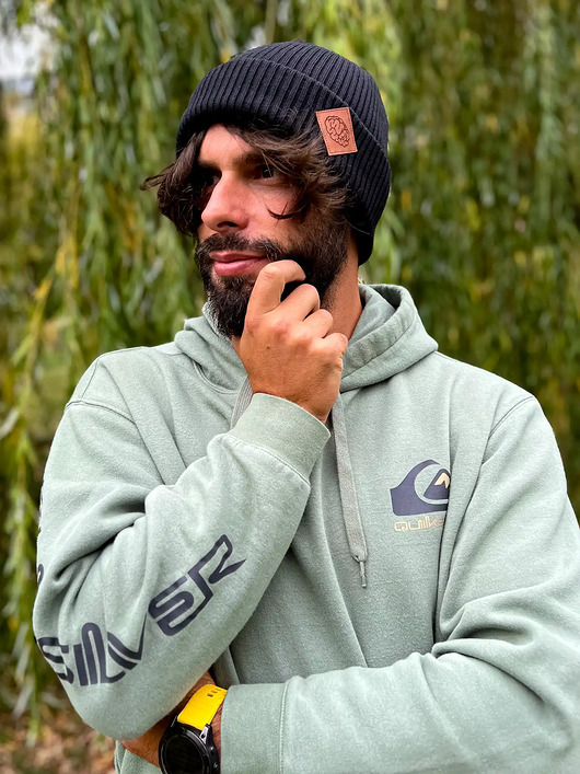Męska bawełniana czapka beanie logo ekoskórka Czarna