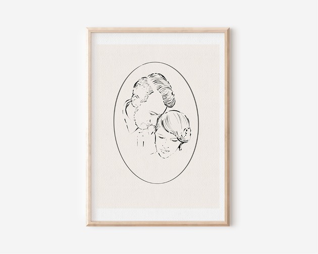 Metryczka ślubna, portret rysowany ze zdjęcia