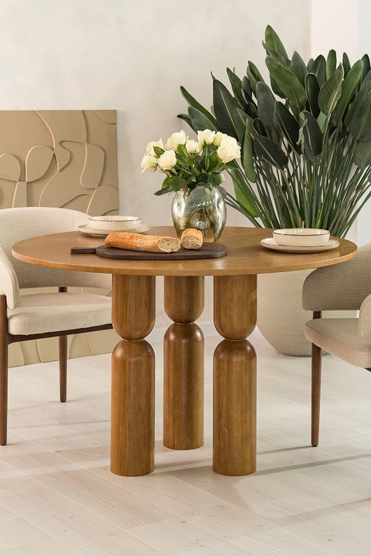 Okrągły stół jadalniany dębowy stół do kuchni w stylu japandi