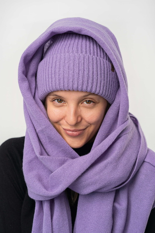 Szal Wełniany MANUL Lawendowy- duży lekki pluszowy szalik 100% Merino RWS