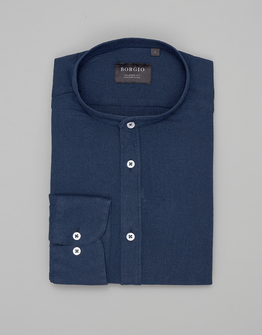 Męska koszula ze stójką limina 00492 granatowy tailored fit