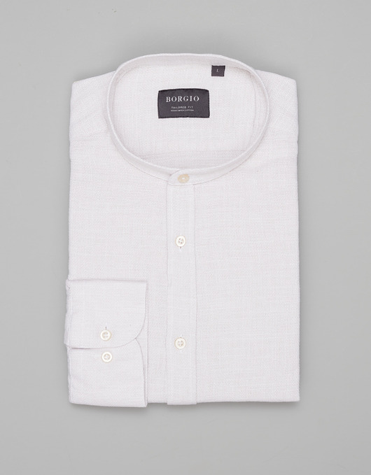 Męska koszula ze stójką limina 00490 beżowy tailored fit