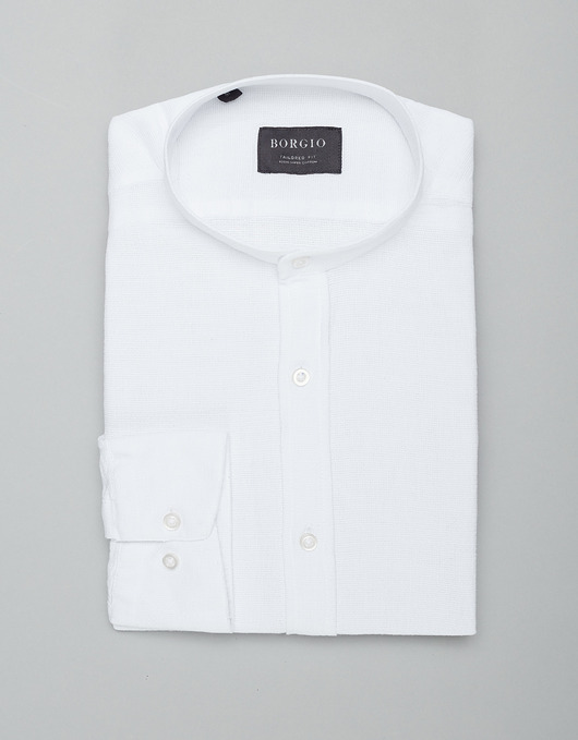 Męska koszula ze stójką limina 00407 biały tailored fit