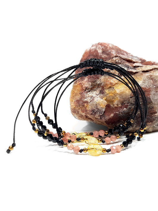 Cytryn, rodochrozyt, czarny turmalin i hematyt bransoletka