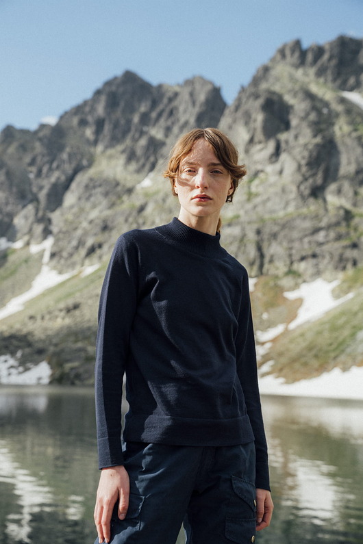 Sweter Golf Wełniany OCELOT Granatowy- damski półgolf 100% wełny merino