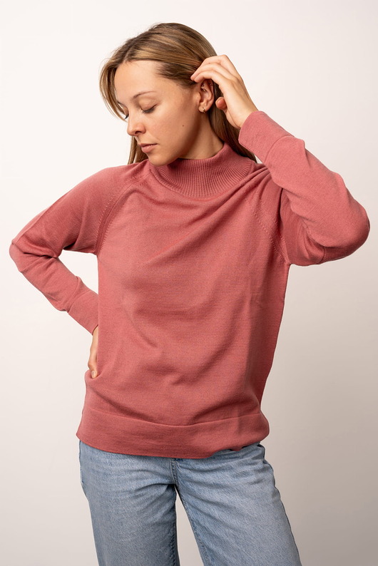 Sweter Golf Wełniany OCELOT Różany- damski półgolf 100% wełny merino