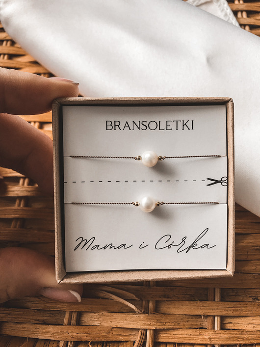 Bransoletka mama i córka perła, pozłacane koraliki