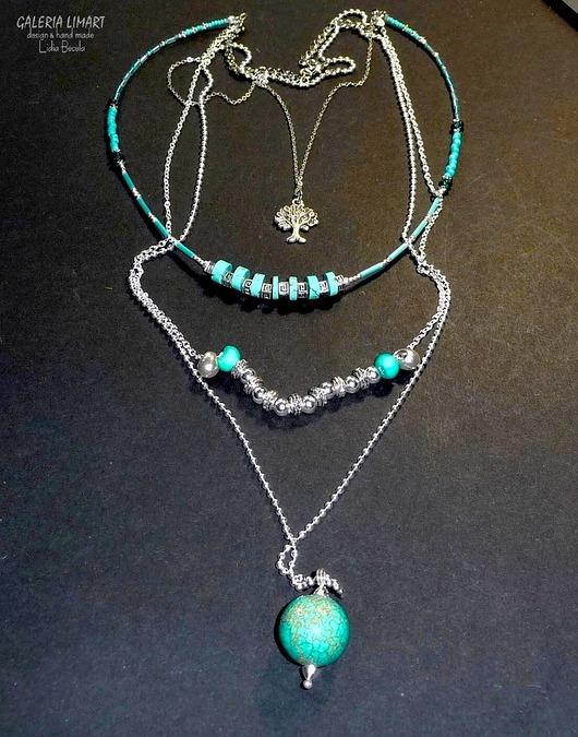 Turkusowy naszyjnik 3w1: kupujesz 1 masz 3 modne naszyjniki BOHO unikat handmade