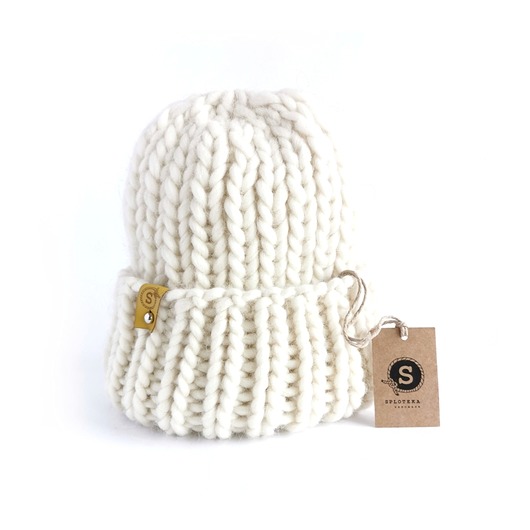 Biała czapka wełna 100% WOOLY złamana biel