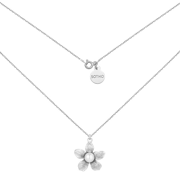 Srebrny naszyjnik duży kwiat z perłą
