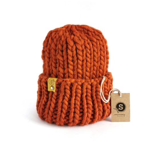 Pomarańczowa czapka z wełny 100% WOOLY ruda