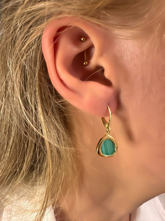 Kolczyki srebrne pozłacane z malachitem naturalnym