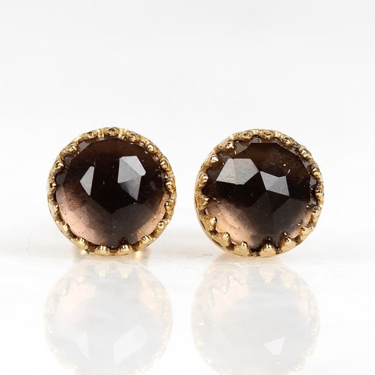 Kolczyki złote sztyfty Mignon z kwarcem dymnym