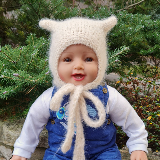 Czapka Kotek, kitty ecru alpaka/jedwab
