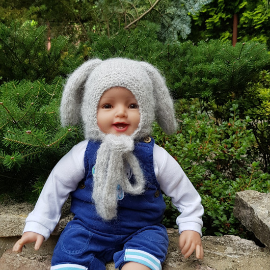 Czapka Szary Króliczek, zajączek alpaka/merynos