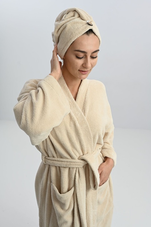 Szlafrok frotte beżowy