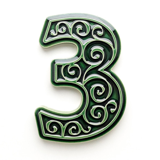 Numer domu, cyfra 3, zieleń butelkowa