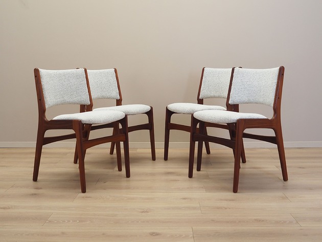 Komplet czterech krzeseł tekowych, duński design, lata 70, produkcja: Dania