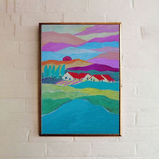 Kolorowy obraz olejny do salonu pejzaż wesoła dolinka