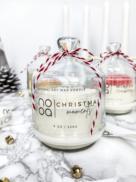 Duża Świąteczna Świeca Sojowa z kloszem - Zimowe Zapachy Idealne Na Prezent