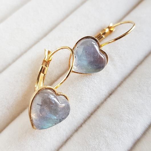 Labradoryt kolczyki serca / złota stal chirurgiczna