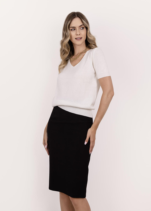 Dzianinowy t-shirt z krótkim rękawem - SWE344 ecru MKM