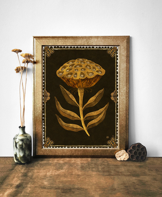 Dry lotus, plakat botaniczny, plakat boho, plakat kwiaty, lotos