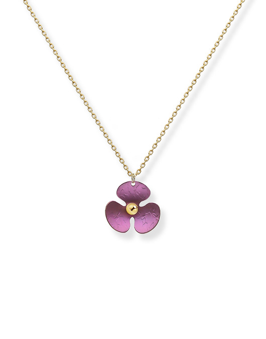 Naszyjnik srebrny pozłacany z tytanowym (drapanym) kwiatkiem- kolor fioletowy