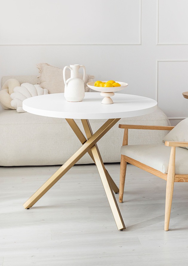 LEXA - okrągły stół jadalniany na złotych nogach