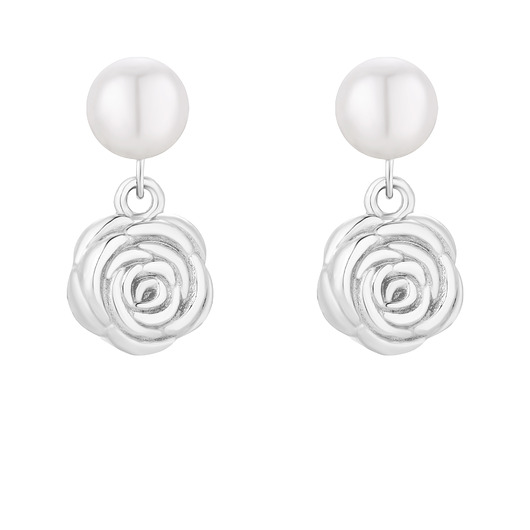 Srebrne kolczyki perły z różami